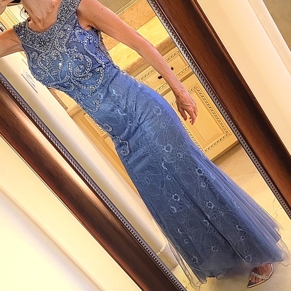 Lila Madison NY Blue/Gray Intricately Embellished Ballgown, XS - Picture 4 of 17